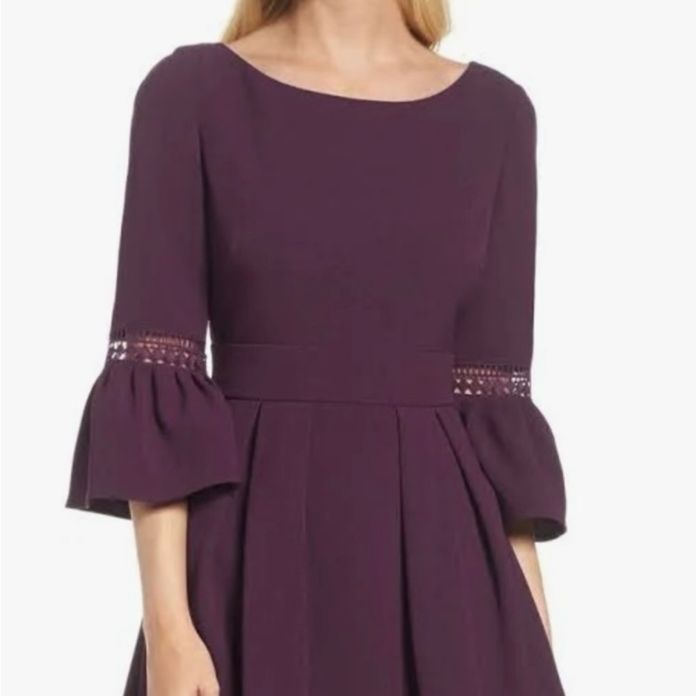 Eliza J cocktail sleeves dress purple along swing hem